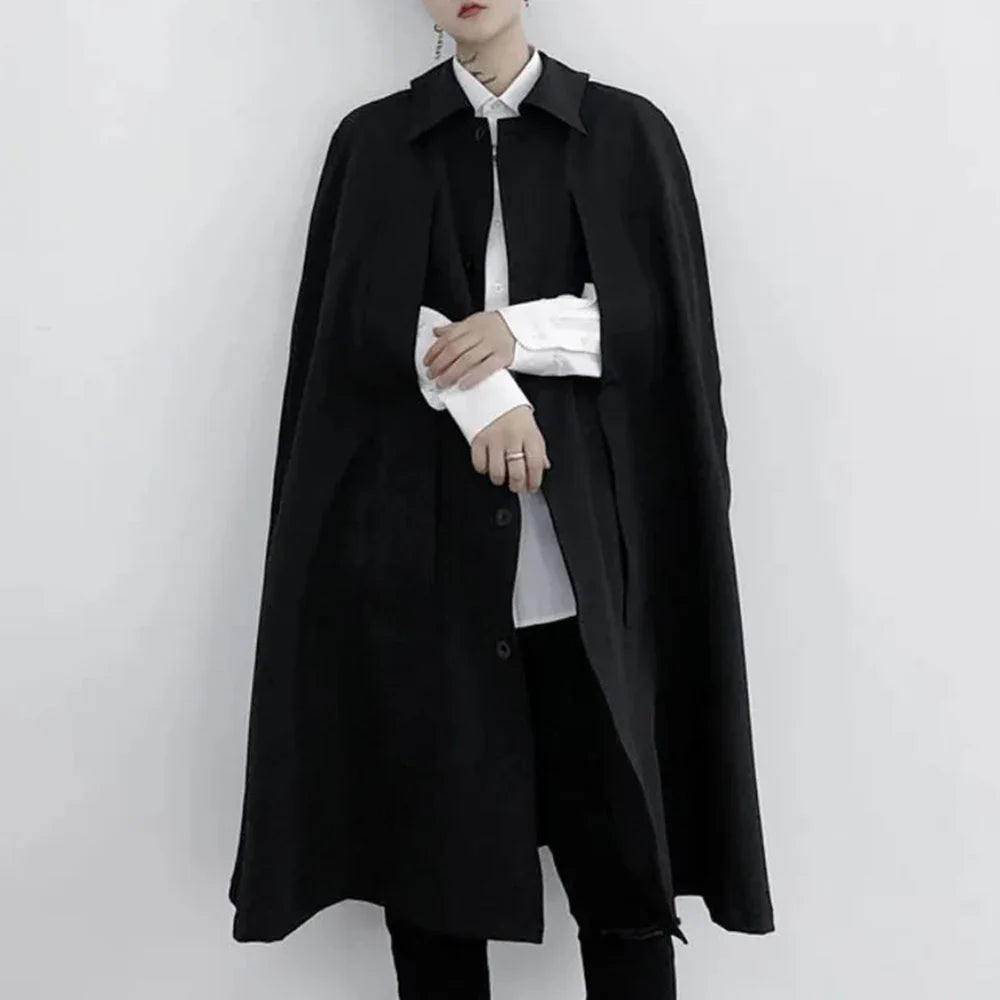 sanyamk Mens Dark Style Sleeveless Mid-Length Cape Cloak Autumn And Winter Genderless Japanese Fashion Retro Loose Cape Coat Unisex