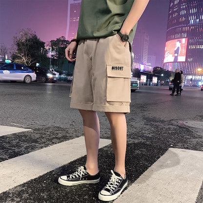 Bonsir Oversize Casual Shorts Men's Thin Street Trend Big Pocket Overalls Sports Loose Straight Pants Printed Letters Summer Clothes