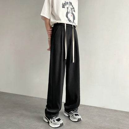 sanyamk  -  Khaki Black Suit Pants Men Fashion Social Mens Dress Pants Korean Loose Wide Leg Pants Mens Straight Casual Trousers M-2XL