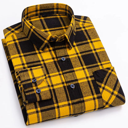 sanyamk Long Sleeve Flannel Plaid Shirts For Men Daily Tops Spring Autumn New 100% Cotton Regular Fit Checkered Casual Shirt Large Size