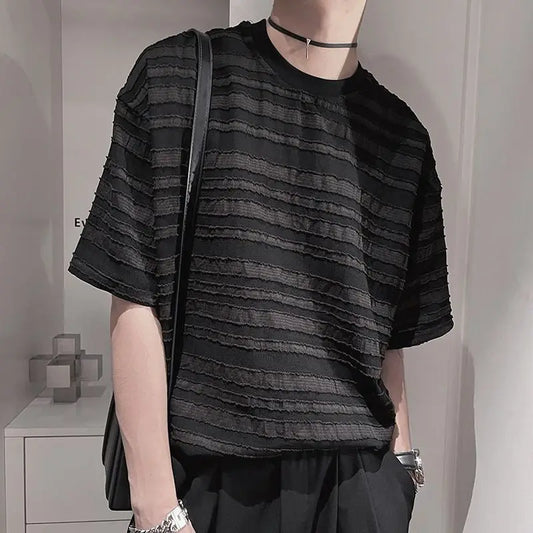 Bonsir Striped Mesh T-shirts for Men Beach Short Sleeve Tee Male Summer Translucent Breathable Tops O-neck Casual Streetwear