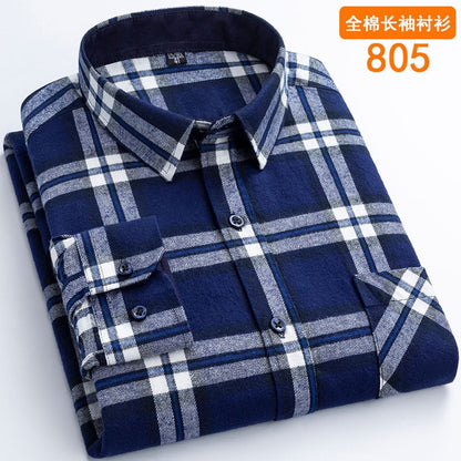 Bonsir 6XL autumn winter Flannel business casual iron free 100% cotton plaid long sleeve men's shirt large quality wrinkle resistant