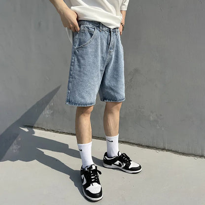 sanyamk American Style Men's High Street Denim Shorts Solid Color Fashion Male Straight Short Pants Summer New Fashion wr8425