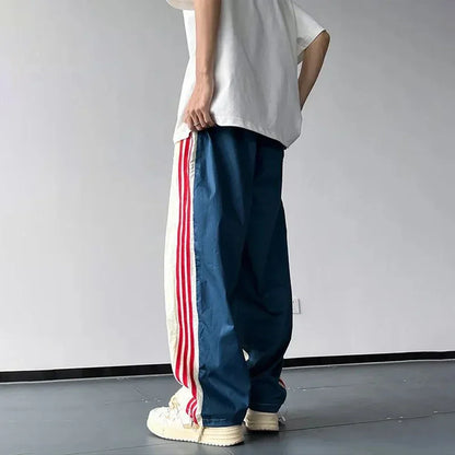 Bonsir Spring And Autumn Y2k Sweatpants Thin American Street Color Matching Loose Casual Striped Contrasting Color Mens Trousers