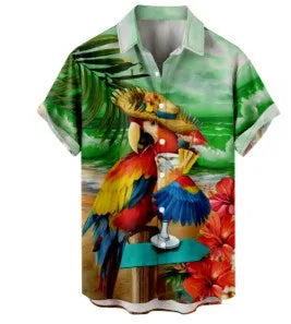 sanyamk Cuba Collar Summer Men's Short-sleeved Printed Shirt Hawaii Beach Vacation