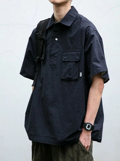 sanyamk Techwear Cargo Shirts Men Short Sleeve Top Men's Clothing Casual Darkwear Summer Japanese Streetwear Hip Hop Harajuku