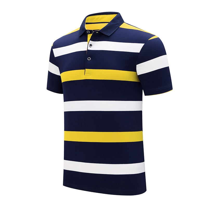 sanyamk New Summer Men Classic Striped Polo Mens Cotton Short-Sleeved Embroidered Business Casual Hot Polo Shirt Male Dropshipping