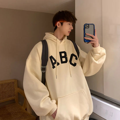 Bonsir ABC Letter Print Men's Hoodies Korean Fashion Harajuku Oversized Pullover Hip Hop Long Sleeve Hooded Sweatshirts Streetwear