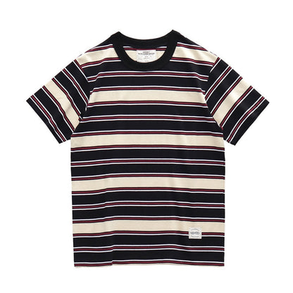 Bonsir Summer Stripe T-Shirt Men And Women Classic Streetwear Fashion Ins Trend Vintage O-Neck Cotton Youth Couple Short-Sleeved Tops