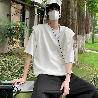 Bonsir Summer Short Sleeved T-shirt Men Fashion White Casual T Shirt Men Streetwear Hip-hop Loose Shoulder Pad T Shirt Mens Top M-2XL