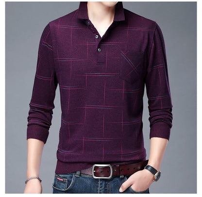 sanyamk New Fashion Designer Brand Turn Down Collar Man Polo Shirt Men Casual Plaid Spandex Long Sleeve Tops Fall Men Clothing