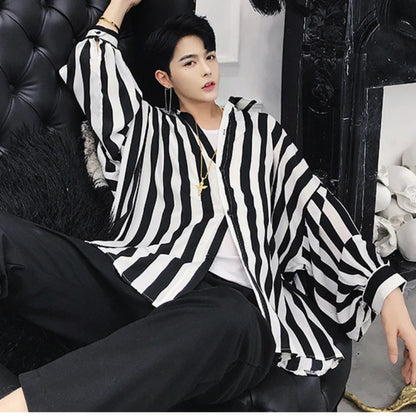 Bonsir Striped Shirts Men Autumn Chic All-match Korean Commuting Style Harajuku Long Sleeve High Street Fashion Hipster Males Clothing