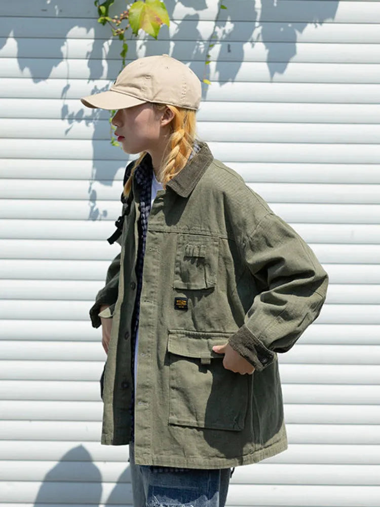 Bonsir Japanese Streetwear Army Green Cargo Jacket Men Women Spring Clothing Harajuku Coat Korean Fashion Military Casual Workwear