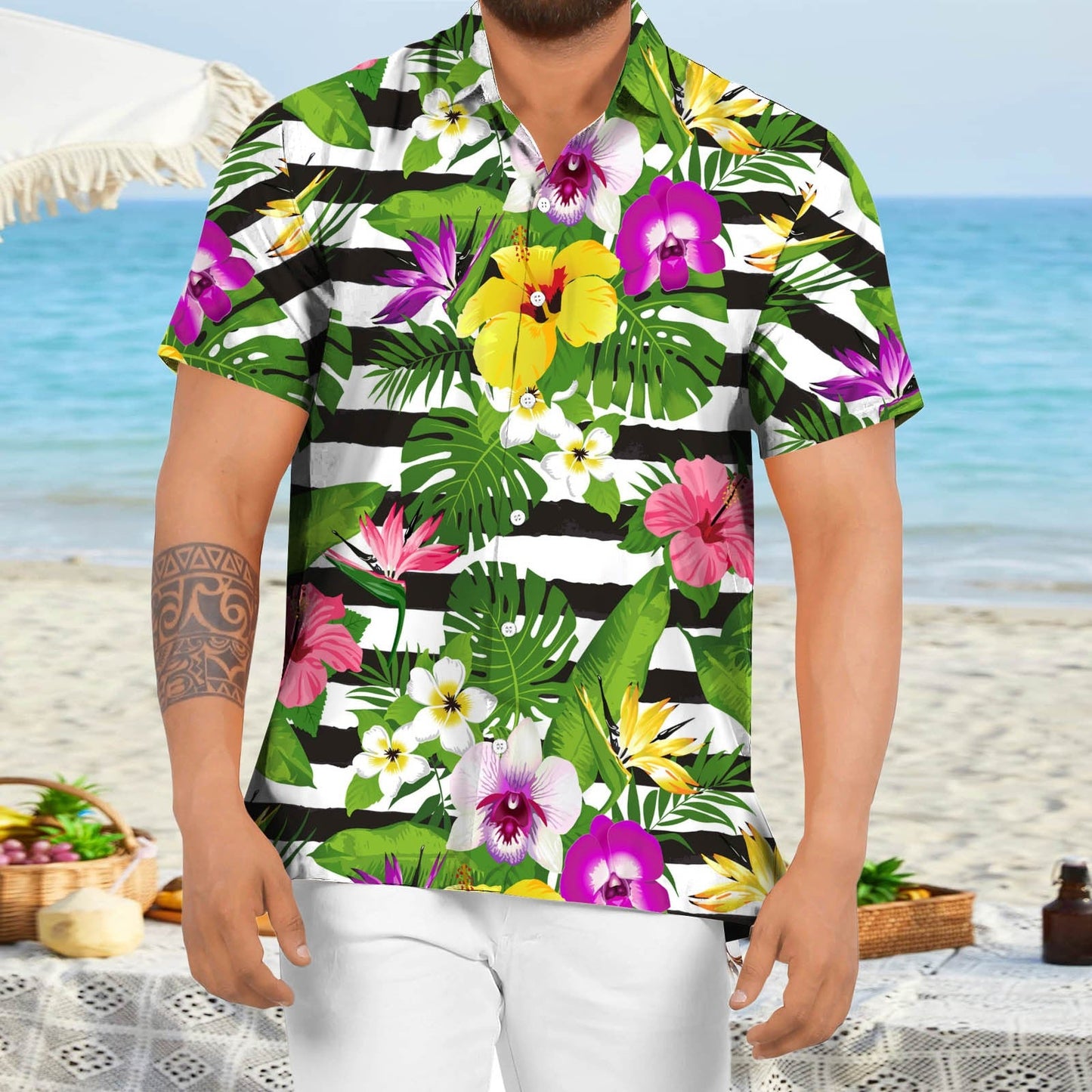 sanyamk Hawaiian Shirts Red Tropical Shirts Floral Men Dazn Tops Summer Casual Short Sleeve Button Shirt Chemise Loose Vacation Beach