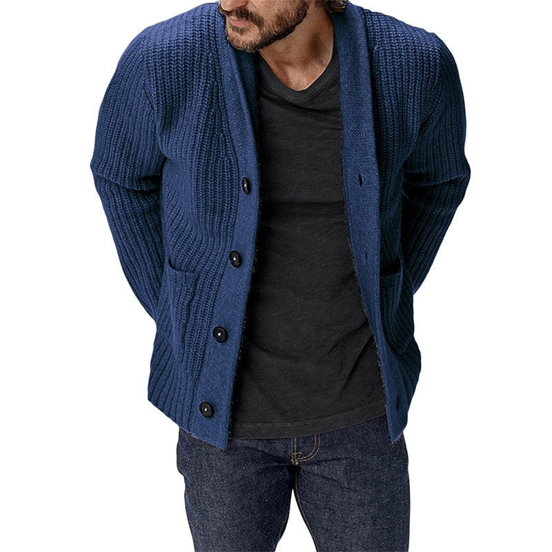 Bonsir Men Striped Casual Knitting Cardigan Autumn Winter Solid Long Sleeve Male Jacket Daily Style Pocket Men's Sweater Coat