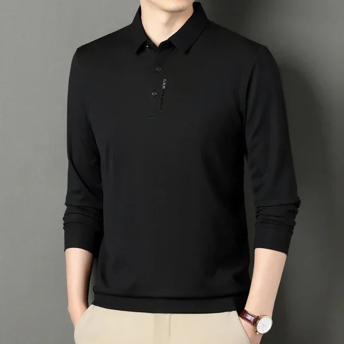 sanyamk 2024 New Spring Lapel Business Casual Polo Shirt Elastic Base Shirt Top Men's Long Sleeve T-shirt