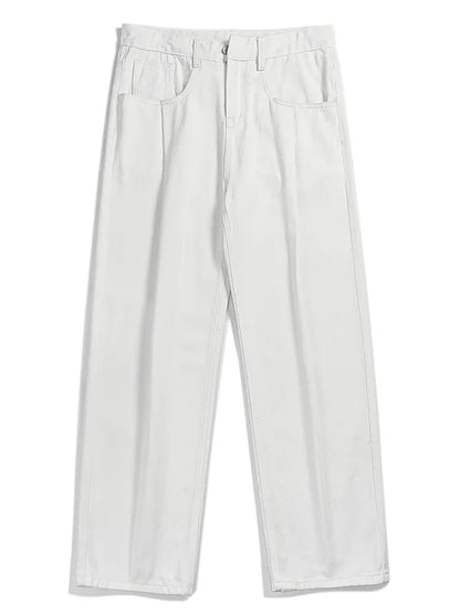 sanyamk Solid Color Baggy Jeans for Men, Wide Leg Loose Denim Trousers Y2k Fashion Casual High Street Style Pants Wearable Four Seasons