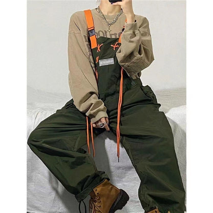 Bonsir Men's Fashion Retro Army Green Work Suspenders American Streetwear Casual Pants Loose Fashion Trousers Romper Jumpsuit