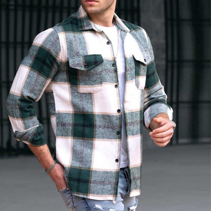 sanyamk Retro Plaid Print Shirt Jackets Men Autumn Long Sleeve Buttoned Turn-down Collar Cardigan Mens Spring Clothes Fashion Streetwear