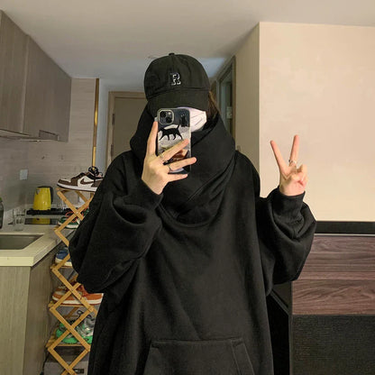 sanyamk  -  Harajuku High Collar Loose Hoodie Spring Hip Hop Sweatshirt Hooded Baggy Fashion Streetwear Black/Gray Long Sleeve Men Hoodies