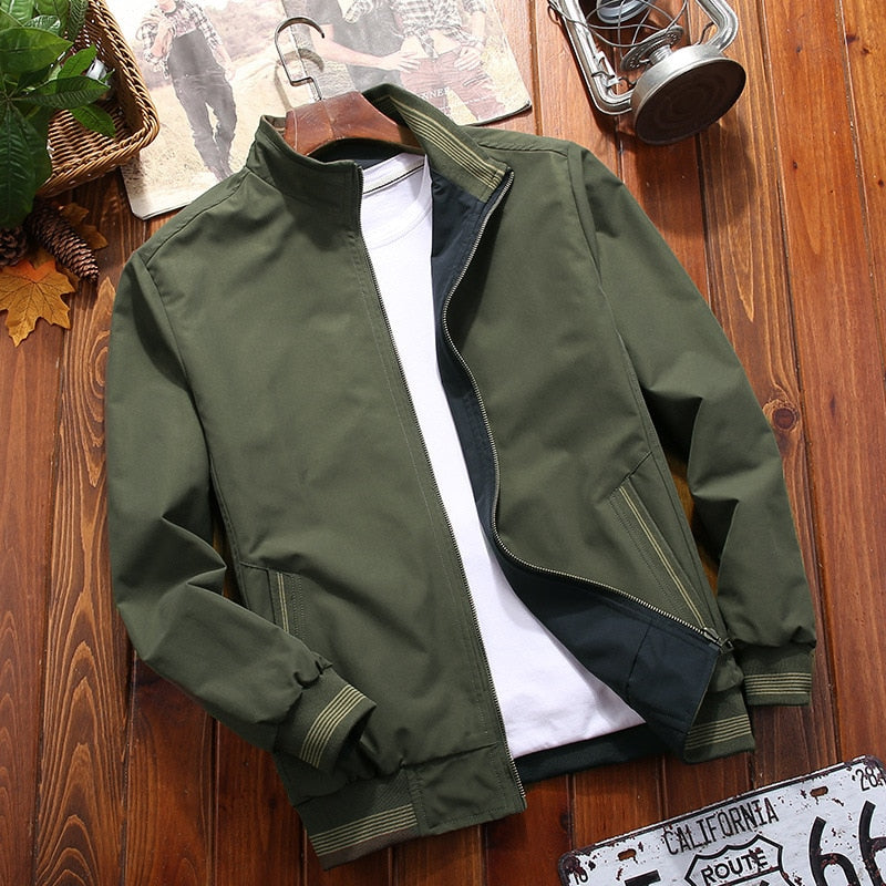 Bonsir Men's Windbreaker Double-sided Wear Jackets Men Baseball Pilot Bomber Stand Collar Jacket Hip Hop Streetwear Coat Solid Color