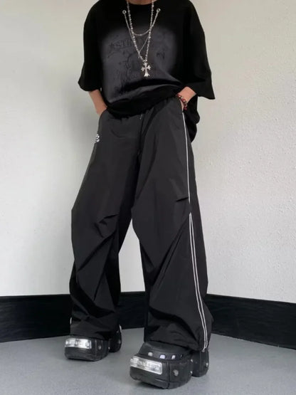 sanyamk Men's Sports Pants Men Baggy Parachute Pants Y2K Oversize Joggers Streetwear Tracksuit Black Wide Leg Trousers Male