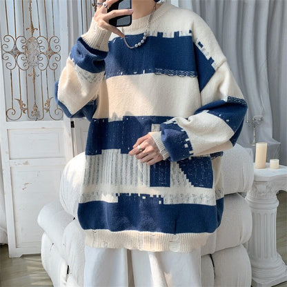 Bonsir Autumn Winter Crew Neck Sweater Men Warm Fashion Casual Knitted Pullover Men Korean Loose Long-sleeved Sweater Mens Jumper M-5XL