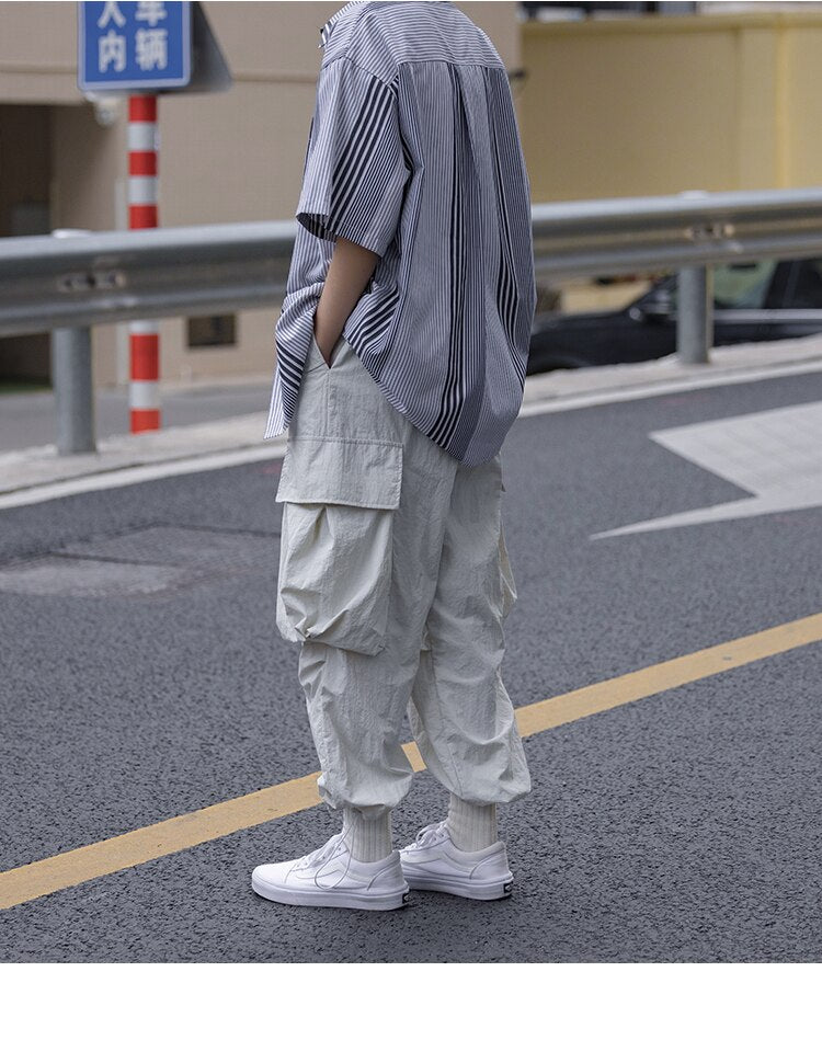 Bonsir Summer Oversized Cargo Pants Men Fashion Pocket Casual Pants Mens Japanese Streetwear Loose Hip Hop Straight Pants Mens Trousers