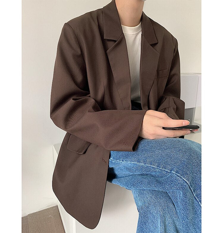 sanyamk Men's High-quality Casual Suit Jackets Formal Western-style Clothes Loose Black/brown/green Blazers Business Coats S-XL