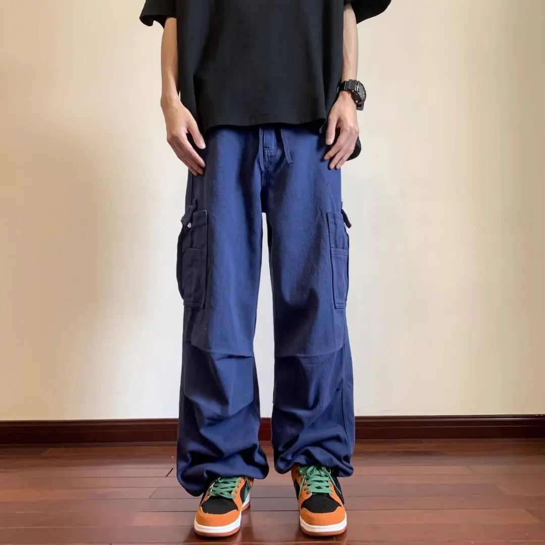 Bonsir Loose Straight Wide Leg Baggy Pants Men's Trend Ruffian Handsome Versatile Original Vibe Pants Japanese Streetwear