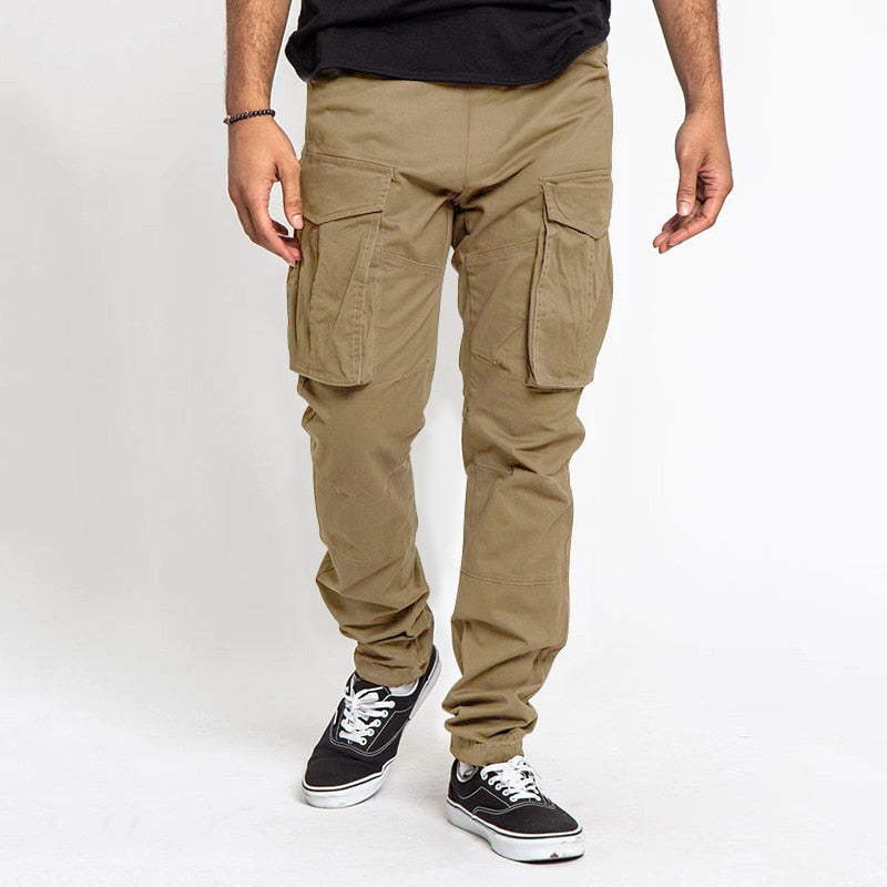 Bonsir Classic Loose Solid Pockets Cargo Pants Men Spring Summer Casual Straight Long Pant Streetwear Fashion Men's Button Trouser