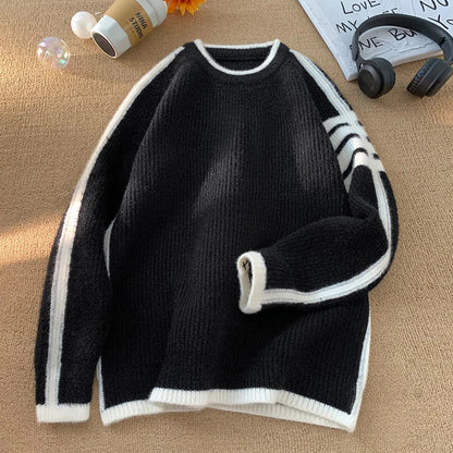 Bonsir New Patchwork Knitted Sweater Trend High Street Fashion Autumn and Winter Warm Men's Top Hip-hop Streetwear Clothing