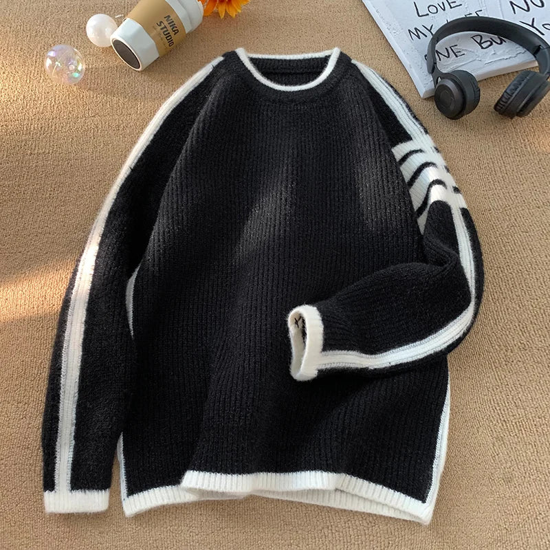 sanyamk New Patchwork Knitted Sweater Trend High Street Fashion Autumn and Winter Warm Men's Top Hip-hop Streetwear Clothing