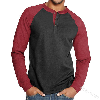 Bonsir Men's T-shirt Top Spring Autumn Fashion Solid Color Buttons Pullover T-shirt Women's Casual Long Sleeve Round Neck Loose T-shirt