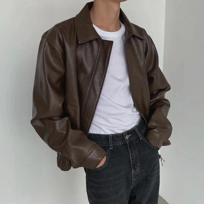 sanyamk Mens Autumn And Winter Retro Leather Casual Loose Short Leather Jacket Men'S Handsome And Elegant British Jacket Tops