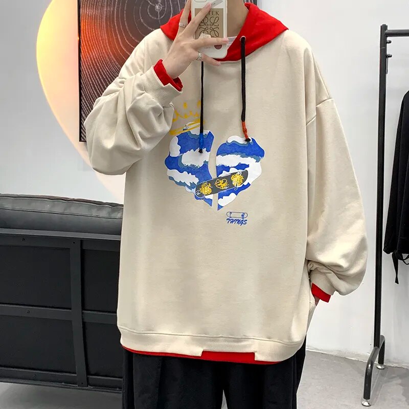 Bonsir Men's Pattern Printing Hoodies Autumn Winter Men's Oversize Hooded Sweatshirts Harajuku Hip Hop Pullover Youth College Style Top