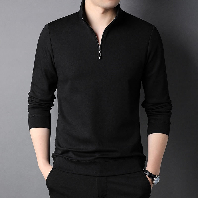 sanyamk Top Grade New Fashion Brand Luxury Zipper Polo Shirt Men Casual Plain Korean Solid Color Long Sleeve Tops Mens Clothing 2024