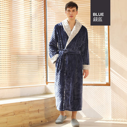 Bonsir Bathrobe Men Robe Kimono Men Robes Bath Men Sleepwear Mens Robes Long Sleeve Nightgown Fall/winter Coral Fleece Couples Home