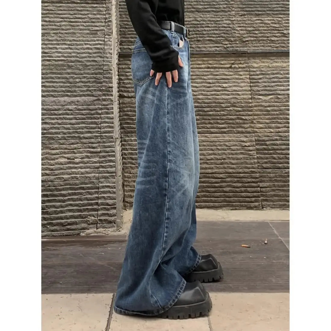 sanyamk Y2k Autumn street trend personalized straight leg wide leg washed jeans American men and women hip-hop loose casual pants