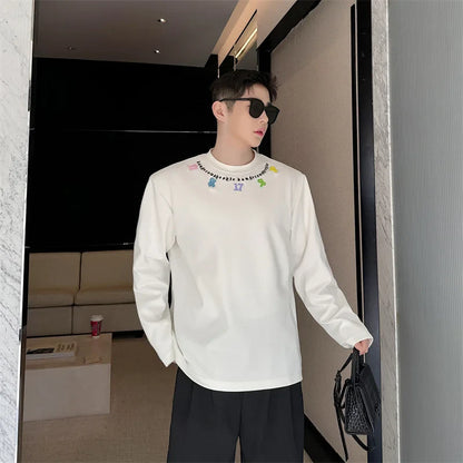 sanyamk  -   Simple Men's Colorful Embroidery Shirt Round Collar Male T-shirts New Stylish Long Sleeve Tops 2024 Spring Summer