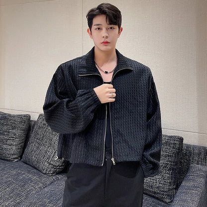 sanyamk Men's Hollow Out Design 2024 Elegant Casual Jackets Personality Thin Outerwear Short Coat Korean Fashion New Tops