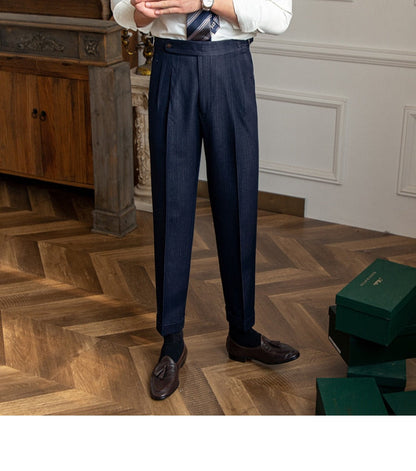 sanyamk High Waist Business Dress Pants Men Ankle Length Office Social Slim Fit Suit Pant Classic Streetwear Trousers Pantalones Hombre
