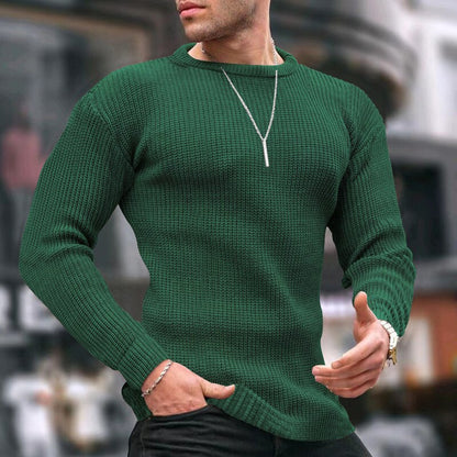 Bonsir Autumn Winter Mens Sweaters Casual Slim Fit Long Sleeve Crew Neck Knitting Tops For Men Fashion Solid Color Basic Knit Sweater