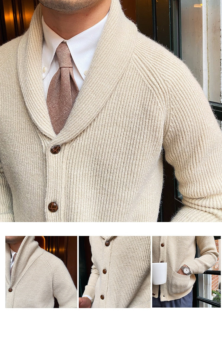 Bonsir Fall lapel Sweater Cardigan Men  Knitting Pocket Sweaters Winter Warm Coat Men Single Breasted Top Cardigan Sexy Pleated Sweater