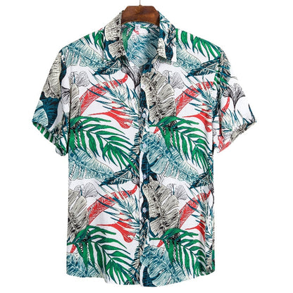 sanyamk Men's Hawaiian Polyester Summer Short Sleeve Shirt Tropical Leaf 3D Pattern Printing Beach Male Shirts Casual Blouse For Men 5xl