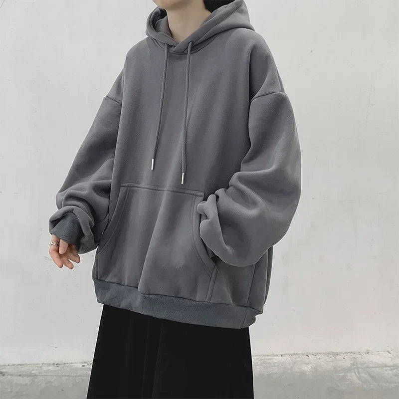 sanyamk Dark Grey Hoodie Men Sweatshirt Autumn Winter Clothes Pure Color Y2k Pullover Top Boy Version Trend Loose Fleece Coat Oversized