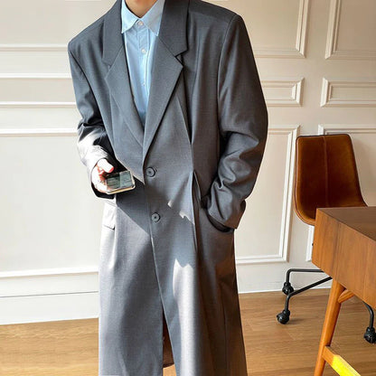 sanyamk Coat Men's Mid-Length Autumn New Men'S Korean Style Trendy Loose Over-The-Knee Casual Retro Comfortable Simple Suit Collar Coat