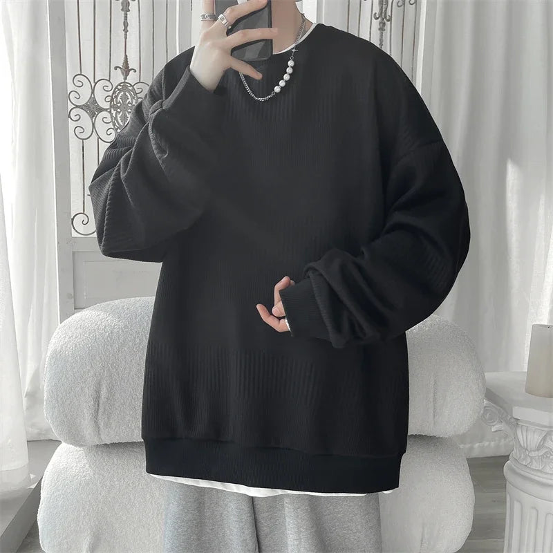 Bonsir Unisex Sweatshirts Solid Color Men Pullover Casual Loose Long-sleeved Streetwear Tops Clothing M-5XL