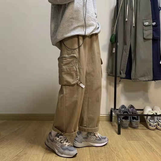 sanyamk Vintage Classic Cargo Pants Men Zipper Straight Trousers Male Japanese Style Loose Casual Streetwear Hip Hop Fashion