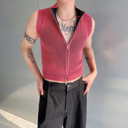 Bonsir 2024 Summer New Fashion Knitted Elastic Tank Tops Men's Street Slim Solid Color Original Trendy Sleeveless Vest LZ1456